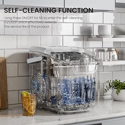 Kismile Ice Makers Countertop with Handle,8 Cubes in 6 Mins,Portable Ice Maker Machine with Self-Cleaning for Home/Office(White)