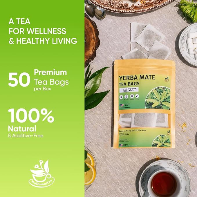 Yerba Mate Tea - Green Cut & Sifted - Unsmoked Energy Boost - 50 Tea Bags - Packed with Nutrients - Your Perfect Coffee Replacement