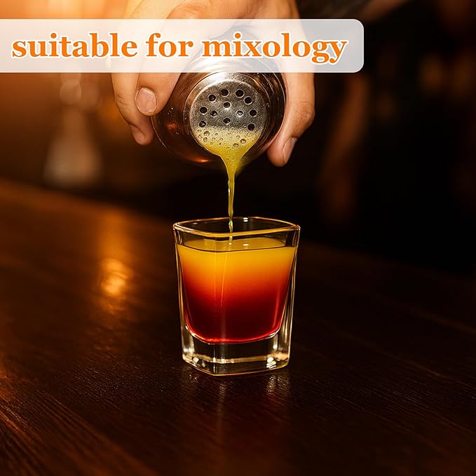 Ruckae 12 Pack 2 OZ Shot Glasses Set Gradient Colorful Shot Glasses Bulk with Heavy Base Square Glass Shot Cups for Vodka Tequila Whiskey Liquor