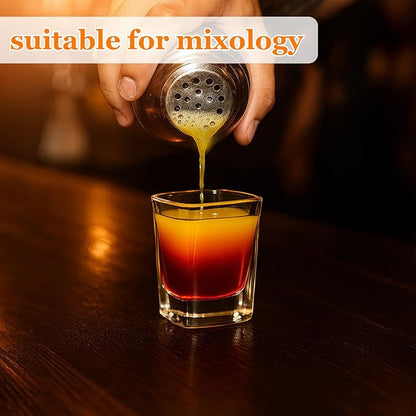 Ruckae 12 Pack 2 OZ Shot Glasses Set Gradient Colorful Shot Glasses Bulk with Heavy Base Square Glass Shot Cups for Vodka Tequila Whiskey Liquor