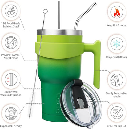 BJPKPK Tumbler With Handle And Straw 30oz Stainless Steel Tumbler With Lid Insulated Coffee Cups,Bamboo Grove