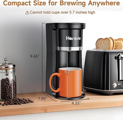 Small Single Serve Coffee Maker, Fast Brew One Cup Coffee Machine for K Cup and Grounds, 6 to 12 oz. Brew Sizes, Capsule Coffee Machine with Descaling Reminder and Viewing Tank, Black