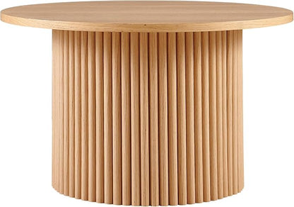 NORDICANA Nesting Round Coffee Table Set of 2, Boho 2 Piece Side Table End Table Set for Living Room Bedroom, Manufactured Wood Top with Oak Veneer