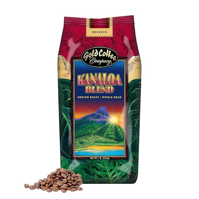 Gold Coffee | Kanaloa Premium House Blend, Medium Roast, Whole Bean | 100% Arabica Coffee | 1 lb.