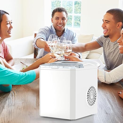 SMUG Ice Makers Countertop with Handle, Portable Ice Machine, 9 Bullet Ice Cubes in 6 Mins, 26lbs in 24Hrs, Auto-Cleaning, with Basket and Scoop, for Home, Kitchen, RV, Camping, White