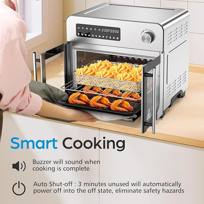 OSTBA French Door Air Fryer Toaster Oven Combo, Airfryer Convection Oven Countertop 10-in-1 Combo, 30% Faster 90% Less Oil, 102 Recipes & 7 Accessories Included 24 QT Stainless Steel
