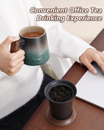 Load image into Gallery viewer, ZENS Embossed Ceramic Tea Mug with Infuser and Lid, 14.5 oz Wooden Handle, Loose Leaf Tea Steeper Cup &amp; Strainer for Tea Lovers Gifts