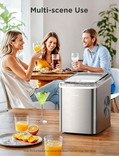 GoveeLife Smart Countertop Ice Makers, Portable Ice Maker Machine with Self-Cleaning, 6 Mins 9 Bullet Ice, 26lbs/24Hrs, Voice Remote for Home Kitchen Party Camping, with Ice Scoop Stainless Silver