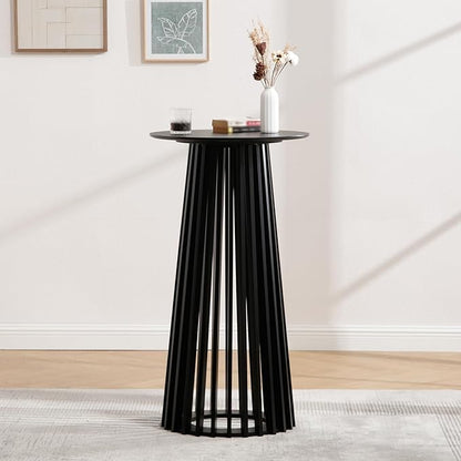 DUOMAY Black Round Bar Table, 43.5" High Wood Bar Table with Stylish Geometric Base, Modern Style Cocktail Tables for Parties, Kitchen, Dining Room, Coffee Shop