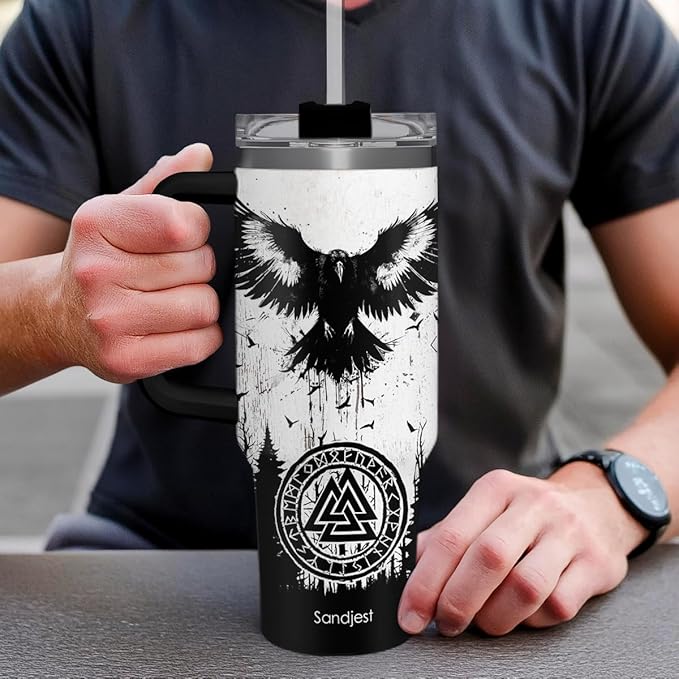 Viking Gifts for Men, 40oz Stainless Steel Insulated Coffee Tumbler With Lid & Straw, Travel Cup Gift for Husband Dad, Christmas Birthday
