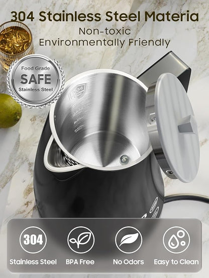 Temperature Control Electric Kettle, 5 Temp Presets, 2H Keep Warm, 1.25L 1200W Fast Boil with LED Display, Cool-Touch Design with Auto Shut-Off, Cordless Design (Gray)