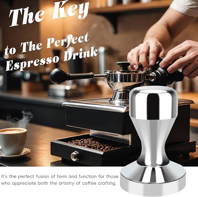Huogary Stainless steel Coffee Tamper, 51mm Espresso Tamper, 51mm Tamper with Stainless Steel Handle, Coffee Powder Espresso Accessories (Silver) (Silver)