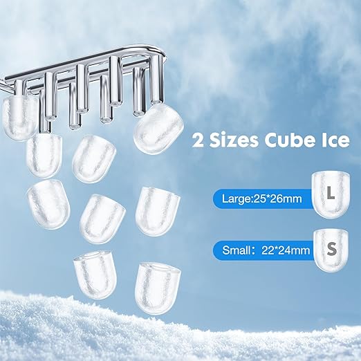 Sweetcrispy Countertop Ice Maker - 9 Cubes in 6 Mins, 26lbs/24Hrs, 2-Size Bullet Ice, Self-Cleaning Portable Ice Machine with Quiet Operation for Home Office Camping, White
