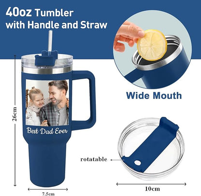 Custom Dad Tumbler with Kids Names, Personalized 40 Oz Tumbler with Handle and Straw, Personalized Birthday Gifts for Dad Husband