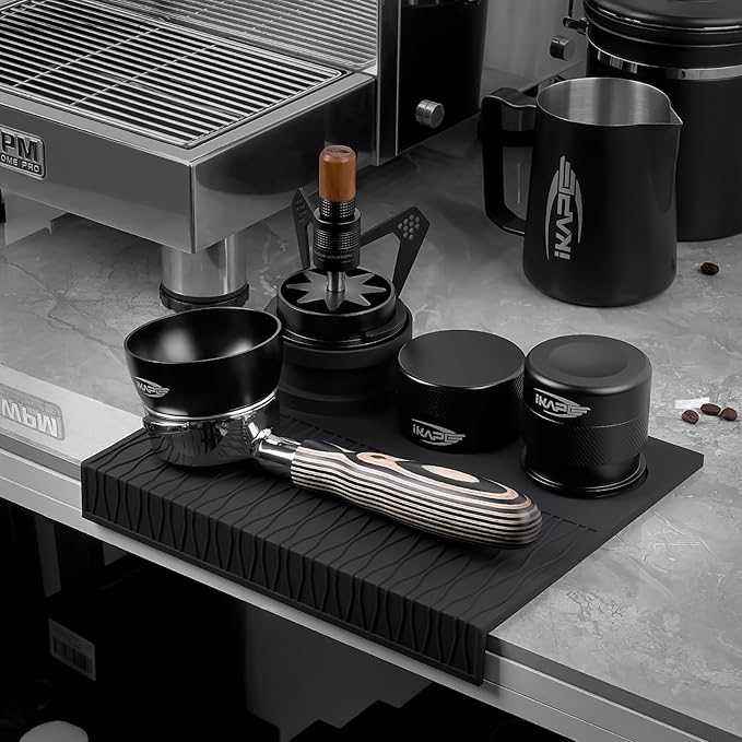 IKAPE Espresso Tamping Mat, Food Grade Silicone Coffee Tamper Mat, Portafilter Tamp Mat Espresso Accessory For Baristas, Waterproof Heat Resistant Tamping Pad Mat for Counter