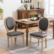 French Country Dining Chairs Set of 6, Vintage Wooden Dining Chairs with Fabric Upholstered Seat&Oval Backrest,Solid Wood Legs&Frame, Farmhouse Kitchen&Living Room Chairs(Dark Gray,6 Pcs)