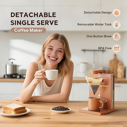 Portable Detachable One Cup Coffee Maker,Automatic Pour Over Coffee Maker, Portable Drip Coffee Maker with Reusable Filter for Home,Office,Hotel,Traveling or Business Trip,300ml,10oz