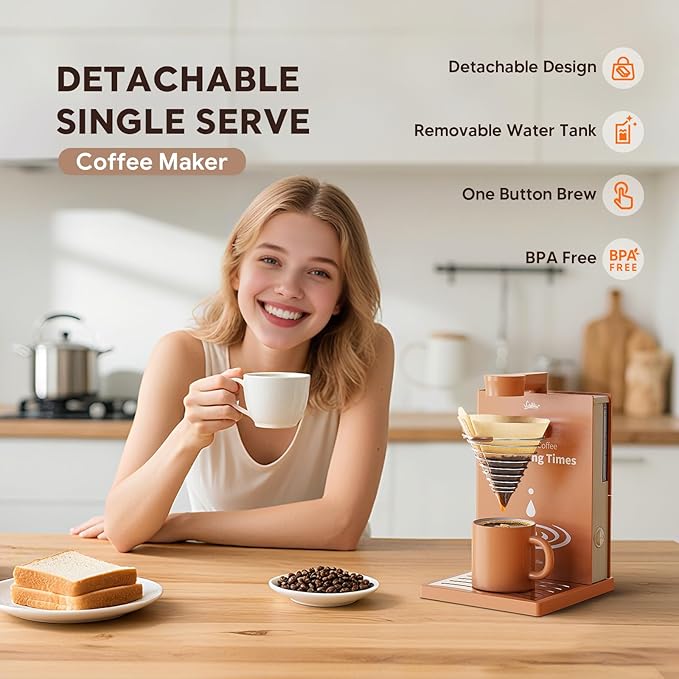 Portable Detachable One Cup Coffee Maker,Automatic Pour Over Portable Drip Coffee Maker with Reusable Filter for Home,Office,Hotel,Traveling or Business Trip,300ml,10oz (Apricot)