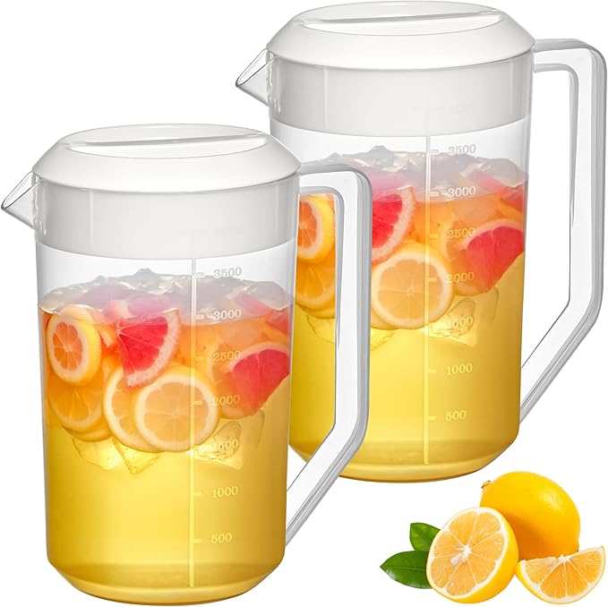 Amazing Abby - Kitchen Party - 4-Quart Plastic Pitcher (2-Pack), Unbreakable Water Pitcher with Lid, BPA-Free, Heat-Resistant, Dishwasher-Safe, Great for Both Iced and Hot Drinks, Indoors and Outdoors