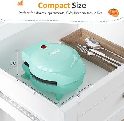 6 in 1 Mini Waffle Maker, 4” Waffle Iron with Removable Non-stick Plates, Perfect Mini Waffle Maker Machine for Kids and Families, Light Blue