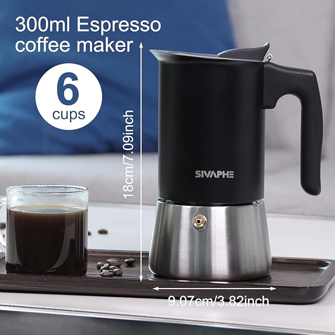 Sivaphe Stainless Steel Stovetop Espresso Brewer 6 Cup Induction Mocha Pot Cuban Coffee Maker Italian 10 fl.oz máquina de café expreso