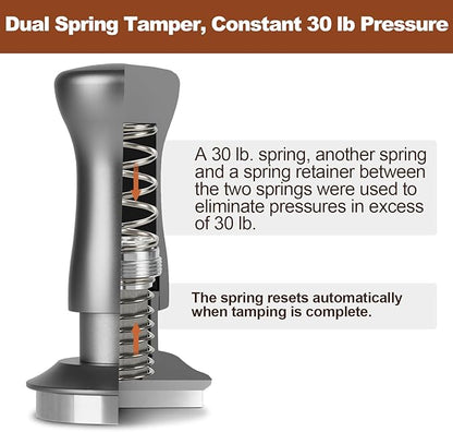 MEION Espresso Tamper 53.3mm Coffee Tamper, Calibrated Dual Spring Loaded Barista Tamper with Stainless Steel Base, Comes with aluminum storage pad (53.3MM, Silver)