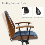 Load image into Gallery viewer, HULALA HOME Solid Wood Office Chair with Rocking Function, Comfy Fabric Desk Chair with Bent Wood and Metal Base, Height Adjustable Swivel Computer Task Chair, Navy
