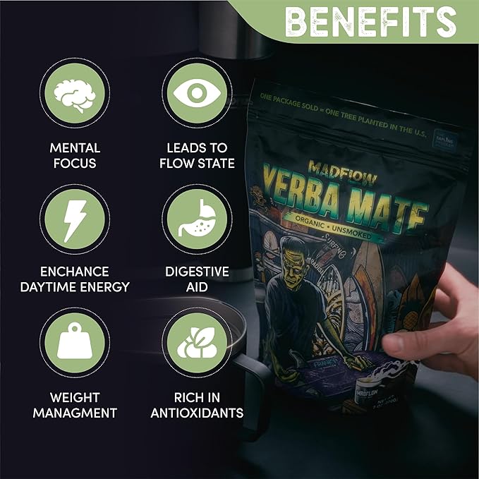 MADFLOW Yerba Mate Tea Bags (100 Mate Tea Bags). Organic & Unsmoked. Resealable Packaging. Alternative to Yerba Mate Loose Leaf.