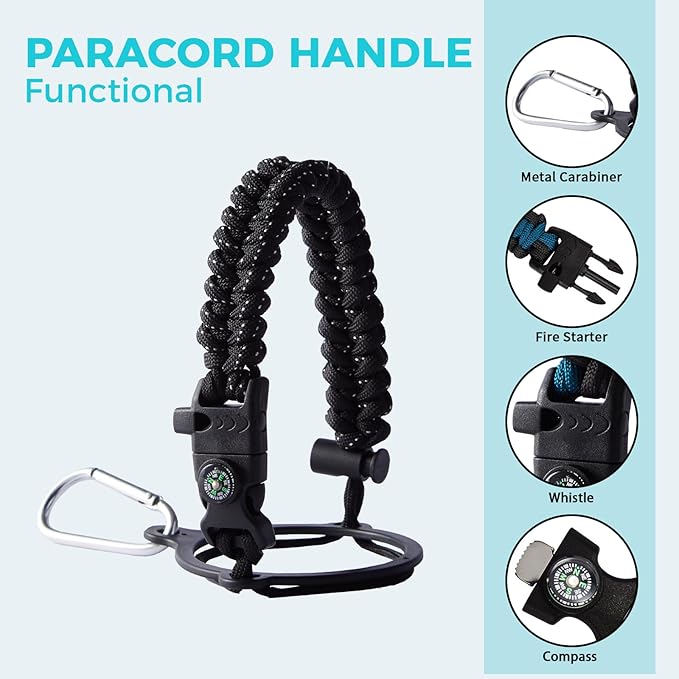 1 Gallon Water Bottle Insulated - 128 oz Water Jug with Straw Spout Lid, Paracord Handle, Carrying Bag, Protective Cup Mat, Big Stainless Steel Water Bottles, Metal Canteen for Camping Sports Gym