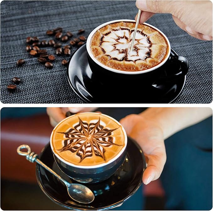 Milk Frothing Pitcher, 20OZ/600ML Stainless Steel Espresso Steaming Pitcher Coffee Milk Frother Cup with Decorating Art Pen for Espresso Machine, Milk Frother, Latte Art Black