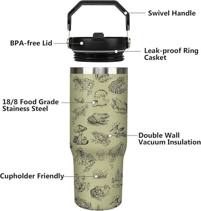 30oz Frog Tumbler with Handle and Straw, Stainless Steel Insulated Frog Cup with Top Handle and Lid, Frog Coofee Mug Gifts for Women Men