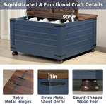 Load image into Gallery viewer, Farmhouse Coffee Table with Hidden Storage, 59 Gallon Square Center Table for Living Room, Rustic Wood Cocktail Tables with Flip-Top Lids, Farm House Tables with Wooden Gourd Feet, Navy Blue