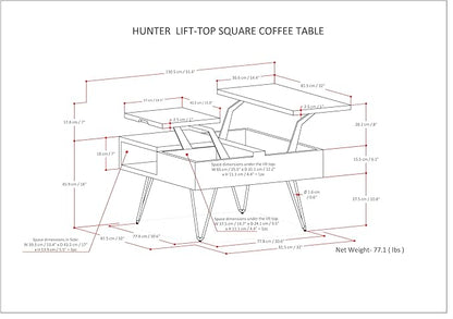 SIMPLIHOME Hunter Lift Top Coffee Table - 32 inch Wide Solid Mango Wood and Metal Industrial Square Cocktail Table in Natural, Living Room Table with Dual Lift Tops, Hidden Storage and Hairpin Legs