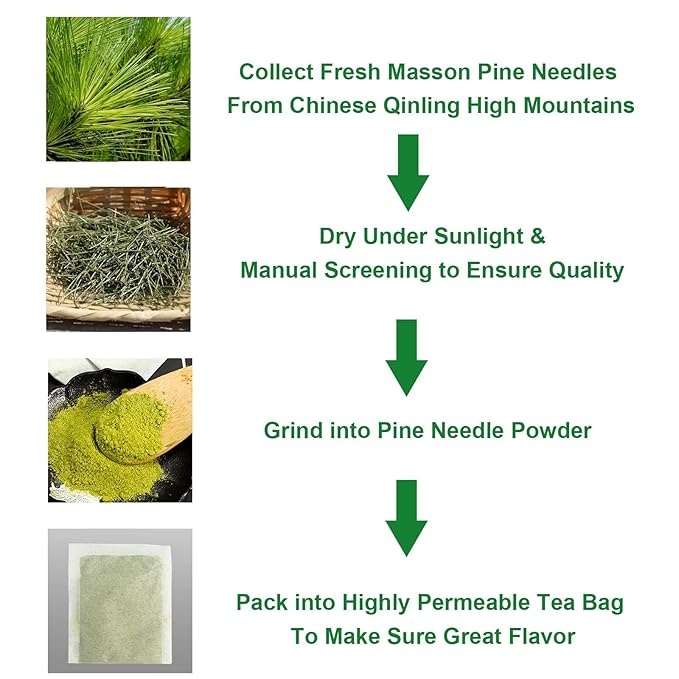 FullChea - Dried Pine Needle Tea Bags, 40 Teabags, 2.5g/bag - 100% Wild Chinese Masson Pine Needles - Premium Herbal Tea - Caffeine-free - Rich In Vitamin & Antioxidants