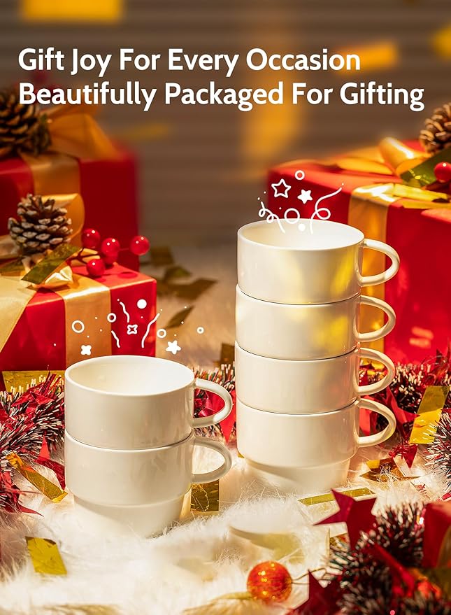 Sweese 6-Pack Porcelain Latte Cups, White Superior Durable Professional, 6 Count (Pack of 1)