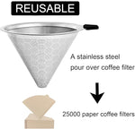 Load image into Gallery viewer, Pour Over Coffee Filter Compatible with Chemex 6/8/10 Cups &amp; Hario V60 02 03, Reusable Stainless Steel Metal Cone Slow Drip Coffee Filter, Coffees Pour Over Dripper Filters