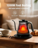 Load image into Gallery viewer, 0.8L Gooseneck Electric Kettle, Precise Temperature Control for Pour Over Coffee &amp; Tea, 1200W Fast Boiling Water, Auto Shut Off, Scheduling, Stainless Steel, Black