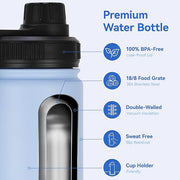 DOMICARE 16 oz Kids Water Bottle for School Stainless Steel Double Wall Vacuum Insulated Water Bottle with Straw lids & Spout Lid, Leakproof BPA Free (Light Blue,1)