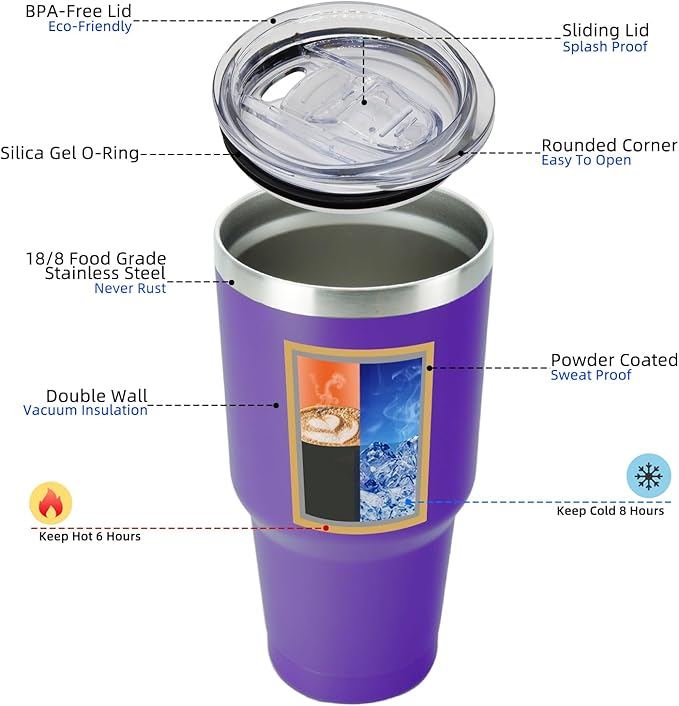 BJPKPK 30 oz Stainless Steel Tumbler With Lid And Straw Vacuum Insulated Double Wall Travel Coffee Water Tumbler,Purple