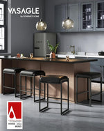 Load image into Gallery viewer, VASAGLE EKHO Collection - Bar Stools Set of 2, Counter Height Bar Stools, Synthetic Leather with Stitching, Mid-Century Modern Counter Stools, 26-Inch Tall, Kichen Home Bar Dining Room, Ink Black