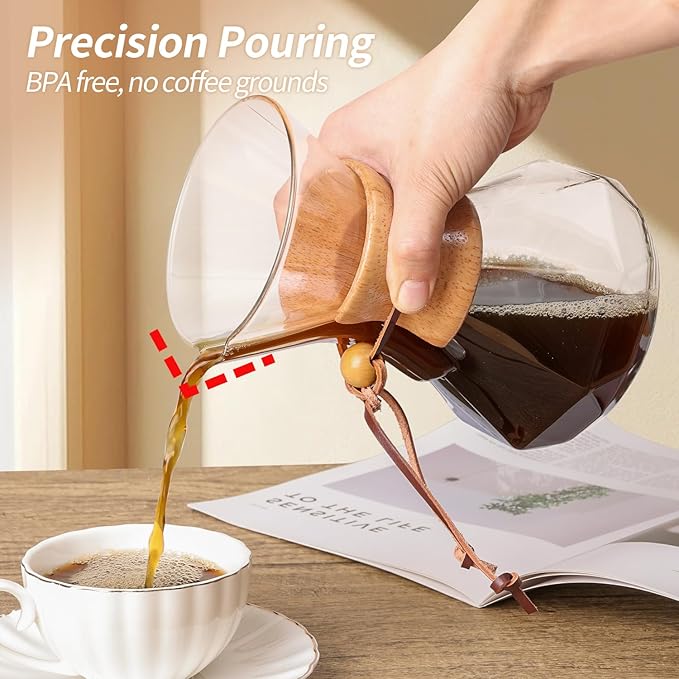 Pour Over Coffee Maker 20 OZ, 6 Cup Borosilicate Glass Drip Coffee Maker with Reusable Stainless Steel Filter and Cork Grip for Home Café 600 ML (Diamond Shape)