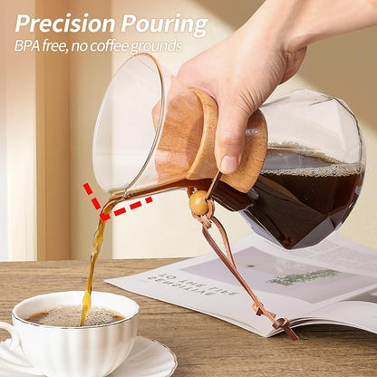 Pour Over Coffee Maker 20 OZ, 6 Cup Borosilicate Glass Drip Coffee Maker with Reusable Stainless Steel Filter and Cork Grip for Home Café 600 ML (Diamond Shape)