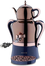 Load image into Gallery viewer, Korkmaz Hanedan A843-05 Stainless Steel Samovar, Upper Pot 1.3 L (43.9 Oz), Bottom Pot 3.5 L (118.3 Oz) Electric Turkish Tea Maker Set, Double Pots Tea Machine, Rosegold, 110 V US Plug, 5.1- Quart