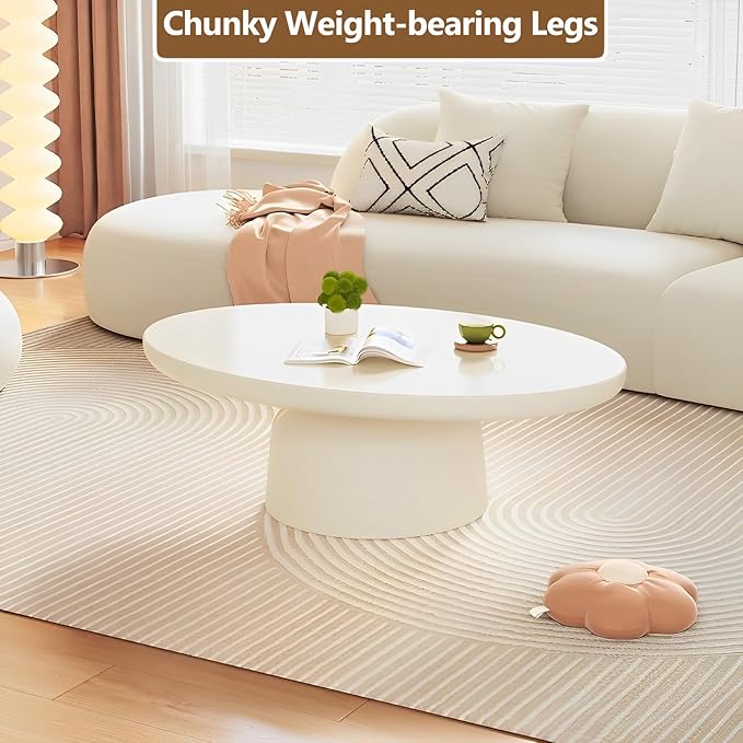 Oval Coffee Table Modern Cute White Coffee Tables Irregular Simple Tea/Center Table for Small Space End Table for Living Room, Home Office, Indoor (White Oval-L45.6")