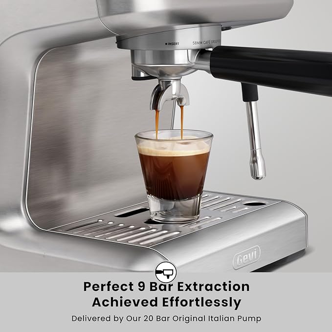 Gevi EzBru 1000C Commercial Grade Espresso Machine | 20Bar Pump + PID Temp Control (Adjustable Shot/Temp) | 58mm Portafilter w/Pressure Gauge | 2.2L Tank & Barista Kit | Home & Café Use
