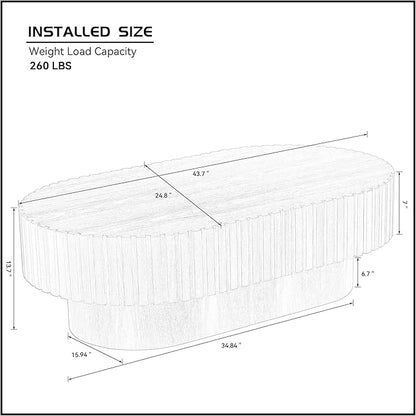 43.7 Inch Oval Drum Coffee Table, Modern Handcraft Fluted Drum Coffee Table, Wooden Oval Cocktail Tea Table Center Table with Sturdy Pedestal for Living Room Apartment (Walnut)