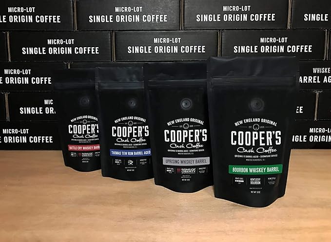 Rye Whiskey Barrel Aged Coffee, Single Origin Ethiopian Coffee Raw Beans Aged in Rye Whiskey Casks, Freshly Roasted, Battle Cry Whiskey, 5lb Bags, Ground