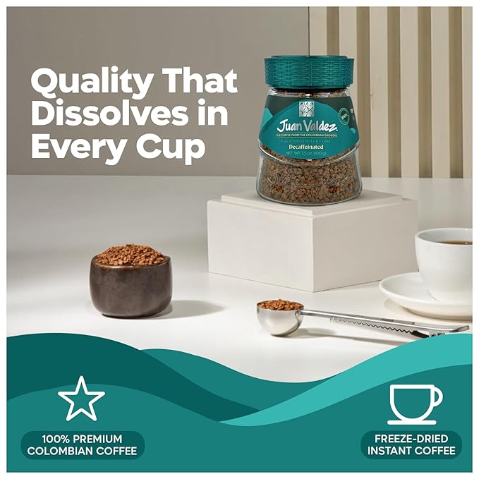 Juan Valdez Decaffeinated Freeze Dried Coffee 3.5 OZ - 100% Colombian Coffee (Pack of 6)