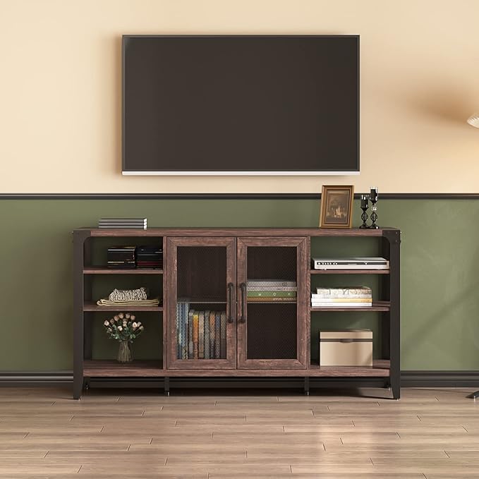 Vabches 58" Wine Bar with Wine Rack Storage,Alcohol Cabinet with LED Strip, Liquor Cabinet Bar for Home Dining Room, Sideboard Buffet with Storage