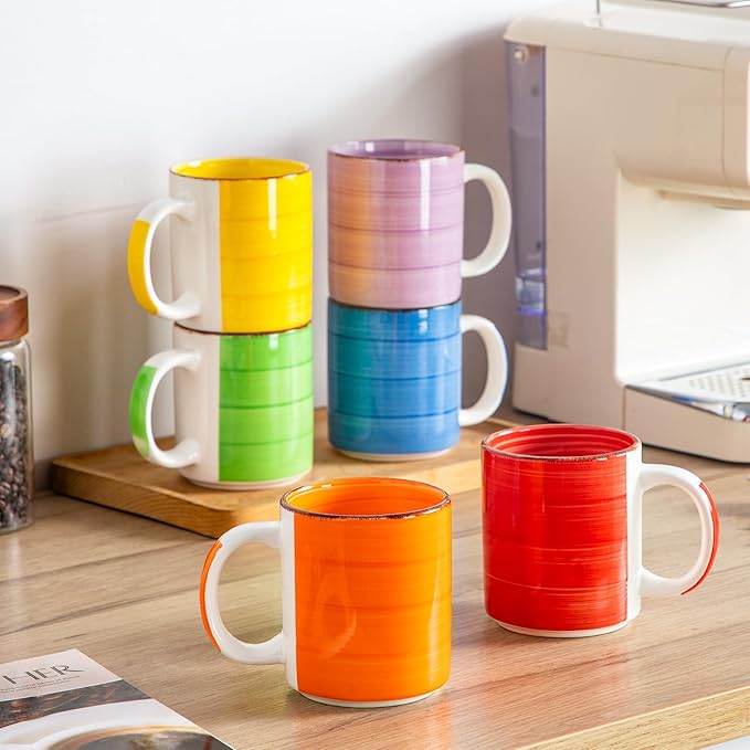 vancasso BONITA Set of 6 Stoneware Tea Coffee Cups 480 ml, Mug Set Multi-Coloured